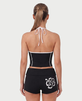 NAZIYA Open-Back Halter Top & Foldover Shorts Set