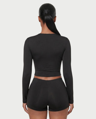 SAYLOR Hook-Front Long Sleeve Top & Mini Shorts Set