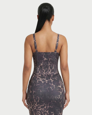 YVE Leopard Print Lace Bustier Top & Maxi Skirt Set