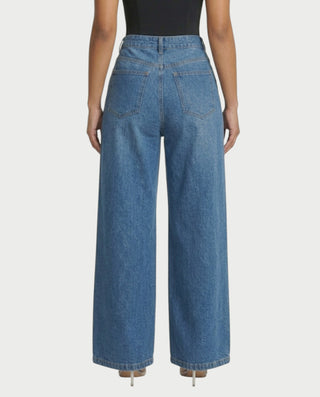 LUNARIA Wide-Leg Gold Motif Denim Pants