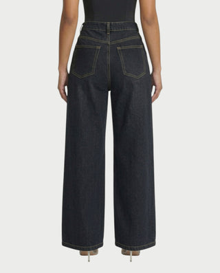 LUNARIA Wide-Leg Gold Motif Denim Pants