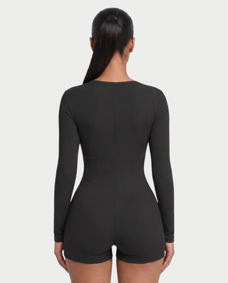 YELENA Scoop Neck Long Sleeve Ribbed Romper