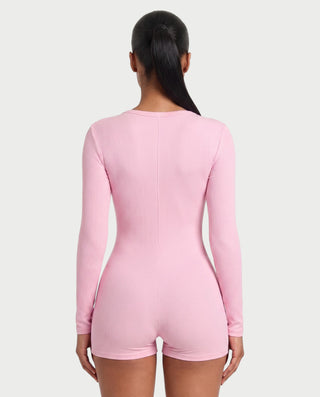 YELENA Scoop Neck Long Sleeve Ribbed Romper