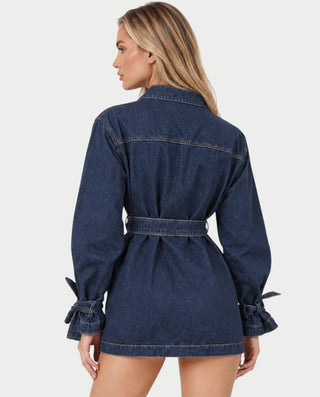 NARMINA Denim Pockets Belted Cargo Jacket