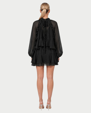 NAVIA Ruffle Mock Neck Long Sleeve Mini Dress