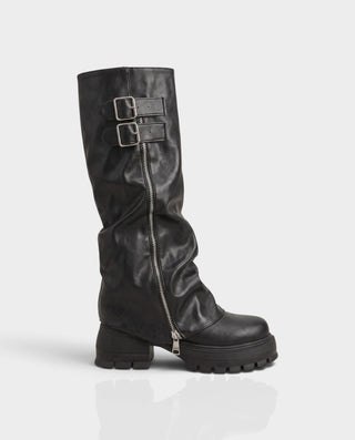 MAKEYLA Double Buckle Side-Zip Knee-High Boots