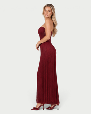 TURNEY Long Fringe Overlay Bodycon Maxi Dress