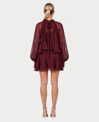 NAVIA Ruffle Mock Neck Long Sleeve Mini Dress