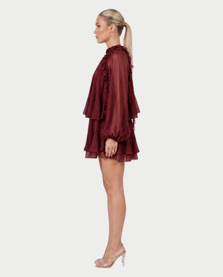 NAVIA Ruffle Mock Neck Long Sleeve Mini Dress