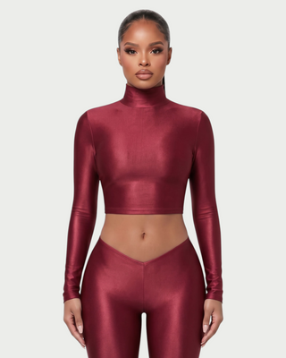 NURA High Neck Crop Top & V-Waist Capri Leggings Set