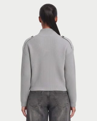 XONA Button Front High-Neck Ribbed Knit Cardigan