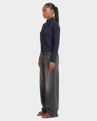 XONA Button Front High-Neck Ribbed Knit Cardigan