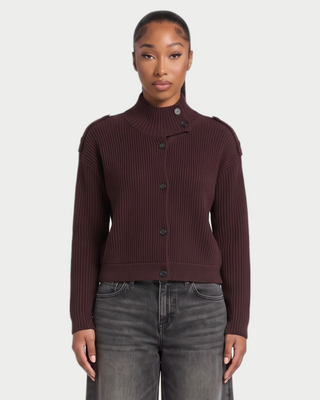 XONA Button Front High-Neck Ribbed Knit Cardigan
