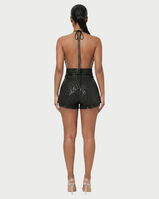 ELISSA Sequin Twist-Front Halter Top & Shorts Set
