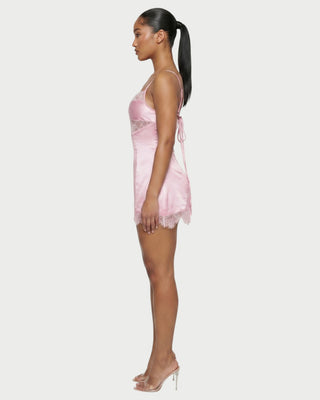VERLY Lace Trim Satin Tie-Back Mini Dress