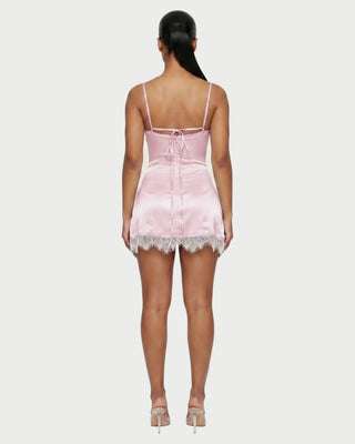 VERLY Lace Trim Satin Tie-Back Mini Dress