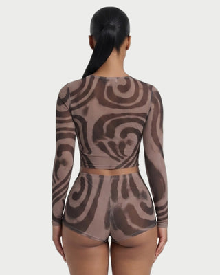 TRIMA Sheer Swirl Print Crop Top & Shorts Set