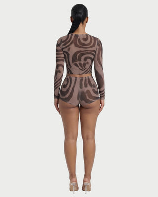 TRIMA Sheer Swirl Print Crop Top & Shorts Set