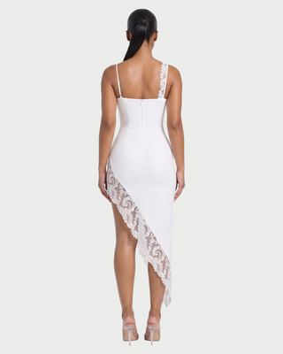 COLLINS Asymmetric Hem Lace Panel Maxi Dress