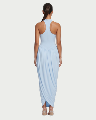 SHAYE High Neck Racerback Ruched Draped Maxi Dress