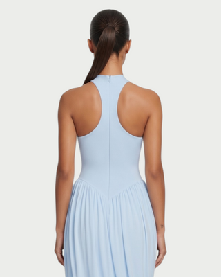 SHAYE High Neck Racerback Ruched Draped Maxi Dress