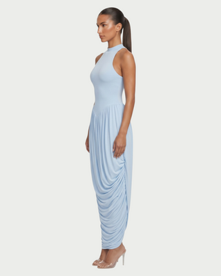 SHAYE High Neck Racerback Ruched Draped Maxi Dress