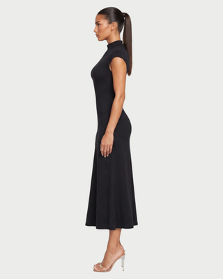 LERIE Mock Neck Cap Sleeve A-Line Midi Dress