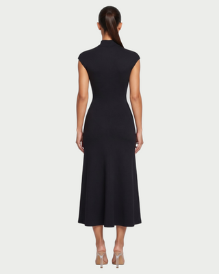 LERIE Mock Neck Cap Sleeve A-Line Midi Dress