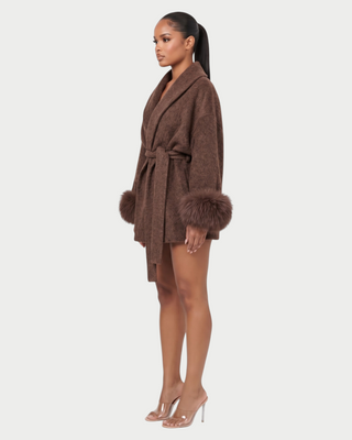 RULLY Plush Cuffs Drop-Shoulder Wrap Coat