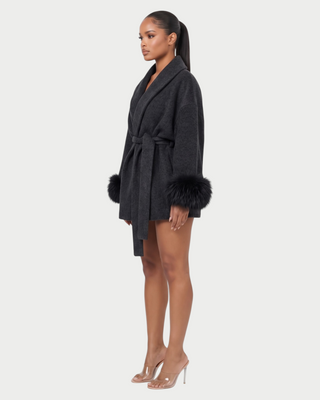 RULLY Plush Cuffs Drop-Shoulder Wrap Coat