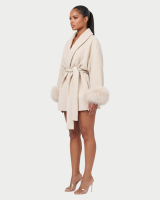 RULLY Plush Cuffs Drop-Shoulder Wrap Coat