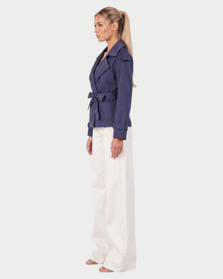 LURIA Wide Lapel Belted Short Trench Coat