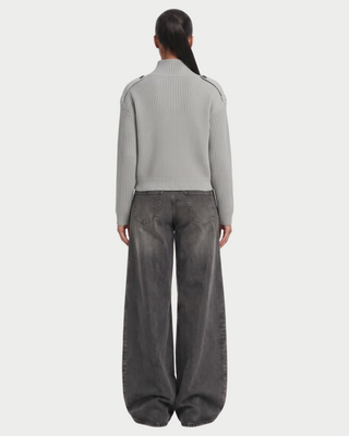 XONA Button Front High-Neck Ribbed Knit Cardigan