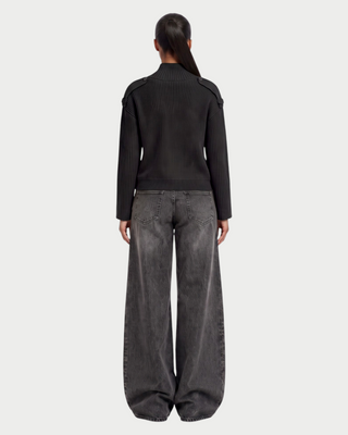 XONA Button Front High-Neck Ribbed Knit Cardigan