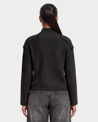 XONA Button Front High-Neck Ribbed Knit Cardigan