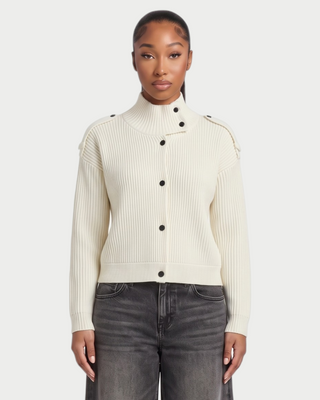 XONA Button Front High-Neck Ribbed Knit Cardigan