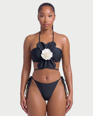 MARISOL Three-Piece Floral Appliqué Bikini Skirt Set