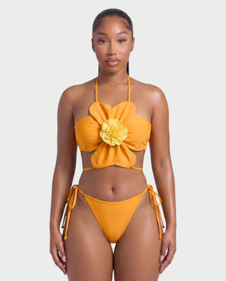 MARISOL Three-Piece Floral Appliqué Bikini Skirt Set