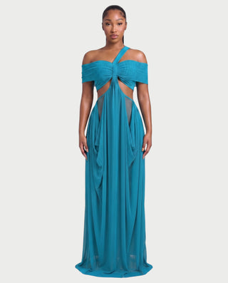 HACEY Draped Cutout Off-Shoulder Maxi Dress