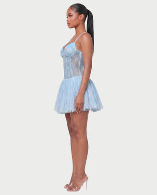 REZE Lace Mesh Tie-Back Mini Dress