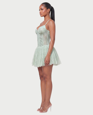 REZE Lace Mesh Tie-Back Mini Dress
