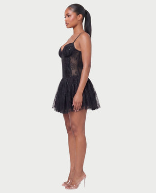 REZE Lace Mesh Tie-Back Mini Dress