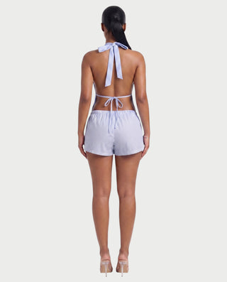HARIYA Striped Halter Peplum Top & Shorts Set
