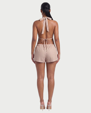 HARIYA Striped Halter Peplum Top & Shorts Set