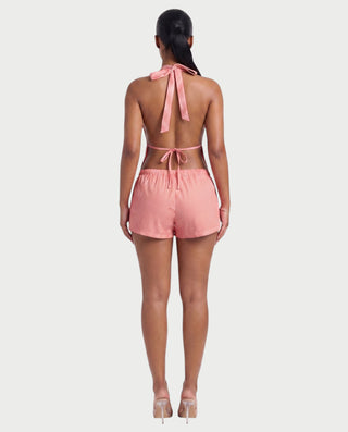 HARIYA Striped Halter Peplum Top & Shorts Set