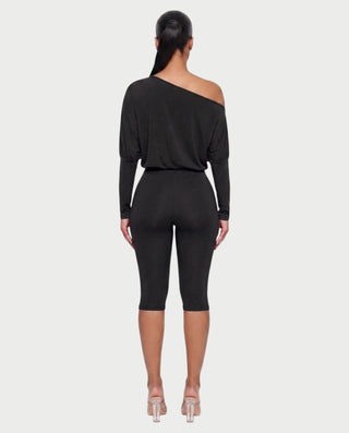 ZAFRINA One-Shoulder Blouson Top & Capri Pants Set