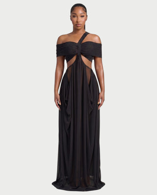 HACEY Draped Cutout Off-Shoulder Maxi Dress