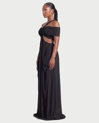 HACEY Draped Cutout Off-Shoulder Maxi Dress