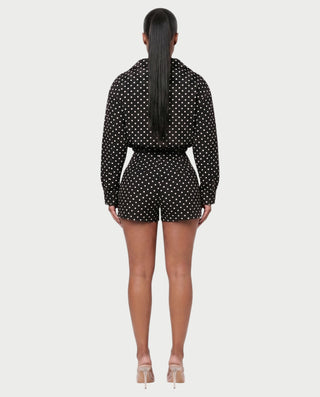 MARZELLE Polka Dot Zip-Up Cropped Jacket & Shorts Set