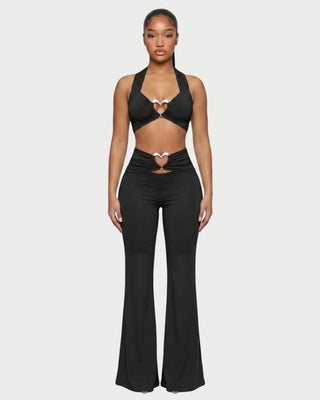 NAYELI Conjunto de top y pantalón con hebilla en forma de corazón